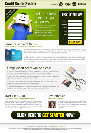 credit repair landing page design