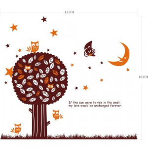 Tree Owls Moon Stars Grass Quote