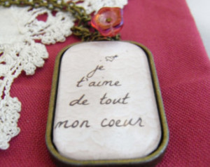 French love quote pendant, Valentin e's Day, romantic love gift, 