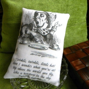 ALICE IN WONDERLAND Mad Hatter Lavender Pillow with literary quote ...
