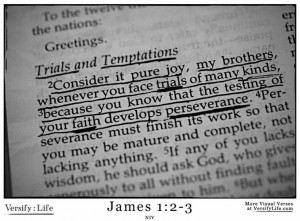 ... know that the testing of your faith produces perseverance. James 1:2-3