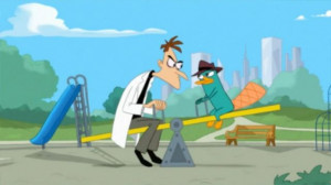 Dr. Doofenshmirtz and Perry having fun in the park