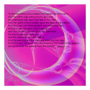 Genesis Bible Quote Christian Creation Poster Pink