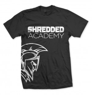 fun fitness apparel shredded academy black shredded academy logo tee