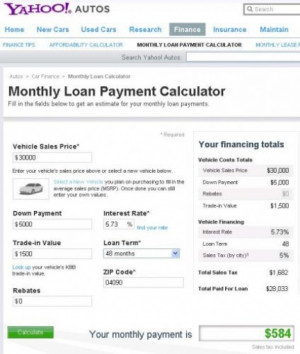 yahoo car loan calculator quotes Other
