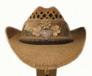 Embellished Cowgirl Cowboy Hat Romantic Hearts and Flowers on French ...