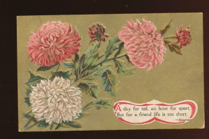 ... Vibrant Flowers~ Emerson Quote~ Gold Emboss~ Antique Postcard-zz-911