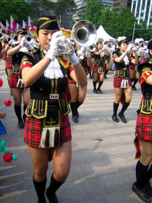 Images of Scotland Girls in mini kilts Korean Brass Marching Band
