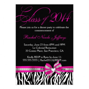 Black White Pink Zebra 2014 Graduation Invitation