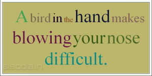bird in the hand makes blowing your nose difficult.