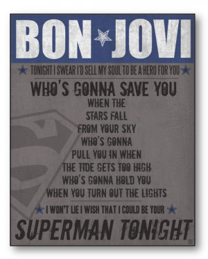 Superman Tonight / Bon Jovi / Lyric / DIGITAL Typography Poster