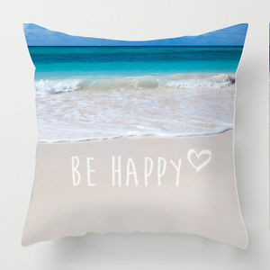 Details about Be Happy inspirational quote beach scene decor cushion