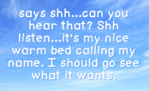 hear that shh listen it s my nice warm bed calling my name i should go ...