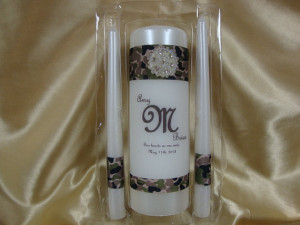 Wedding Unity Candle Set with Camouflage Deco