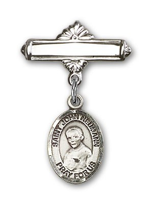 Pin Badge with St. John Neumann Charm and Polished Engravable Badge ...