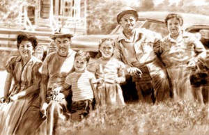 sepia family painting