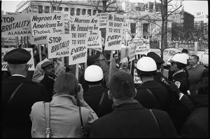 African Americans demonstrating for voting rights in front of the ...