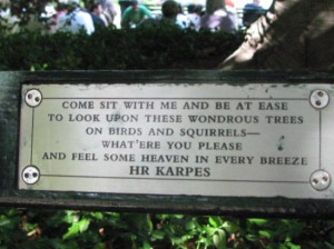 Central Park Photo: Central Park Bench (Great Quote)