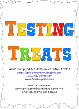 Testing Treats - 5 days worth of testing treats, card to print for ...