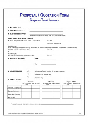 PROPOSAL QUOTATION FORM Corporate Travel Insurance