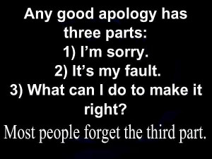 Good Apology Has 3 Parts! 1) I'm Sorry 2) It's My Fault & 3) What ...
