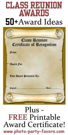 Free Printable Class Reunion Award Certificate with more than 50 ideas ...