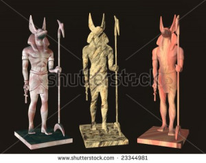 Three Isolated Statues The Egyptian God Anubis Stock Photo