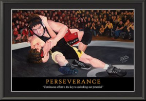 ... wrestling poster titled: Perseverance by sports artist Edgar J Brown