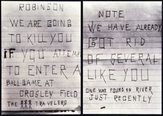 Example of hate mail received by Jackie Robinson. More