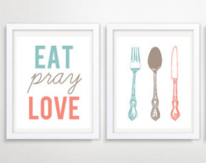 ... Wall Art Cooking Utensils Customizable Kitchen Quote Eat Pray Love