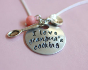 ... grandma's cooking, grandma cooking quote, hand stamp, spoon pot charm