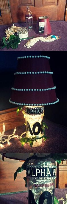 Alpha Phi bottle lamp made with Christmas lights