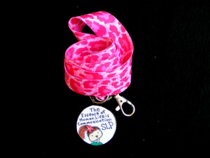 Luscious pink leopard print ID lanyard or speech therapist with ...