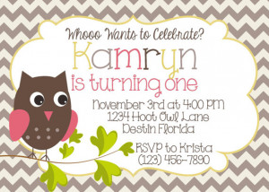 ... Owl Pink, Yellow and Gray Birthday Party Invitation - Girl PRINTABLE
