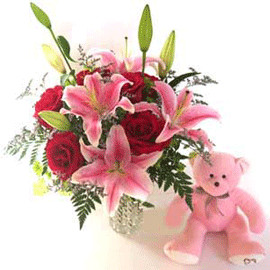 sweet and blushing arrangement of 4 pretty pink stargazer lilies, 6 ...