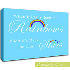 ... IT RAINS LOOK FOR RAINBOWS 2-Baby Blue-QUOTE Canvas Art Wall Print (A