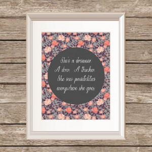She's A Dreamer A Doer A Thinker Floral Modern Quote Print Typography ...