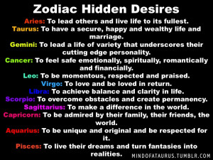 DesiresAries: To lead others and live life to its fullest.Taurus ...