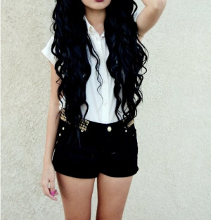 beautiful, black hair, fashion, girl, hair, shorts