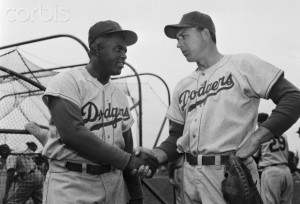Gil Hodges and Jackie Robinson Shaking Hands