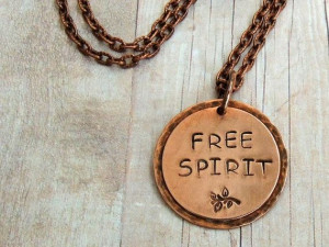 Free Spirit Necklace Quote Copper Disc Metal by ATwistOfWhimsy