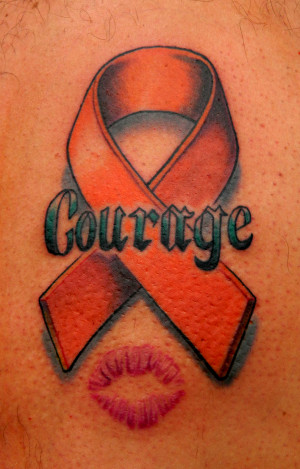 Courage, Cancer Ribbon and Kiss by Sirius-Tattoo