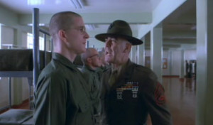 Lee Ermey as Gunnery Sgt. Hartman doing his best to offer a warm ...