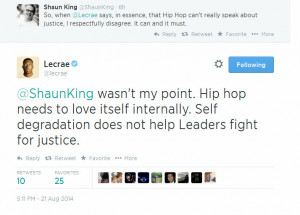 Lecrae responds to Shaun King on Twitter.