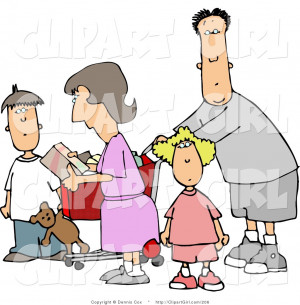 Clip Art of a Family Grocery Shopping Together, the Dad Pushing the ...