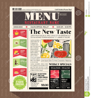 Restaurant Menu Design Vector Template in Newspaper style.