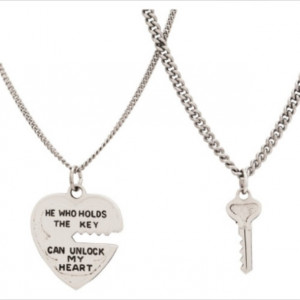 heart quote on it silver couples necklaces cute lovely chain key ...