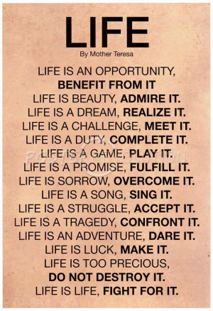 Mother Teresa Life Quote Motivational Poster - 13x19