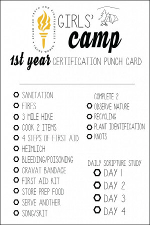 LDS Girls’ Camp Certification Punch Cards {Free Printables}
