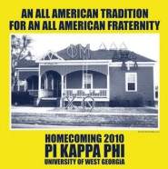 Frat house with letters in front yard for homecoming shirt